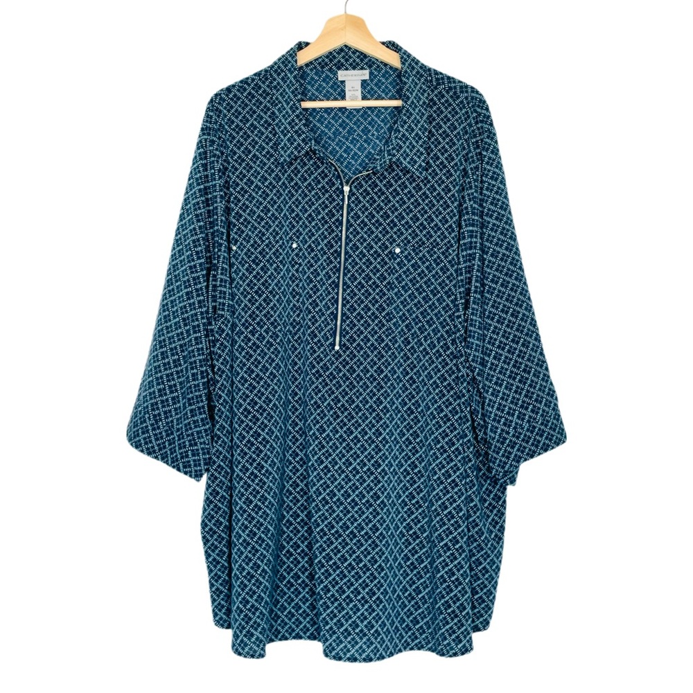 Catherines Navy Blue Geometric Print Tunic Top Quarter-Zip Neckline Size 4X